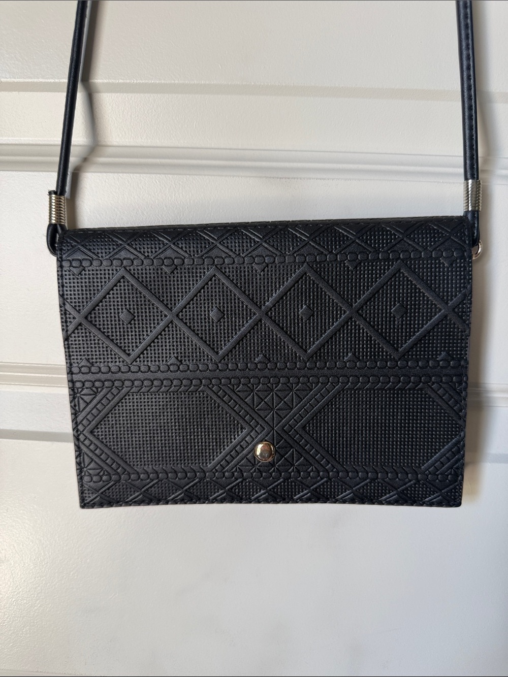 Black Crossbody Shoulder Bag - Quilted Pattern